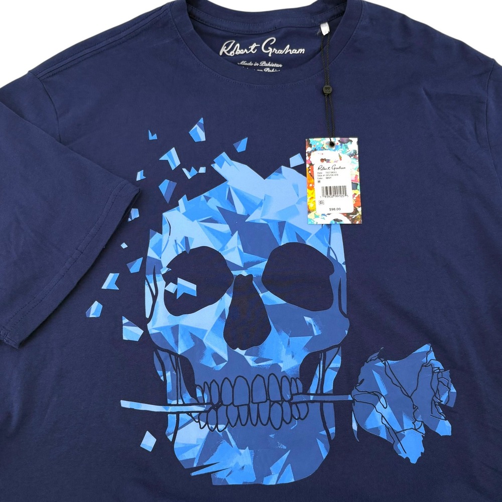 Robert Graham Mens Tile Skull Graphic T-Shirt Navy Blue OF5758-410 NWT Size M